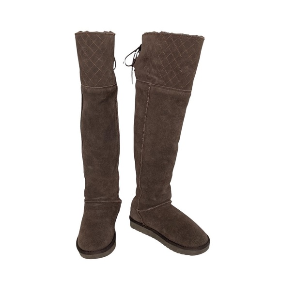 Yhche Brown Suede and Sheepskin Tall Boots Sz 38-Sz 7 - Picture 1 of 11